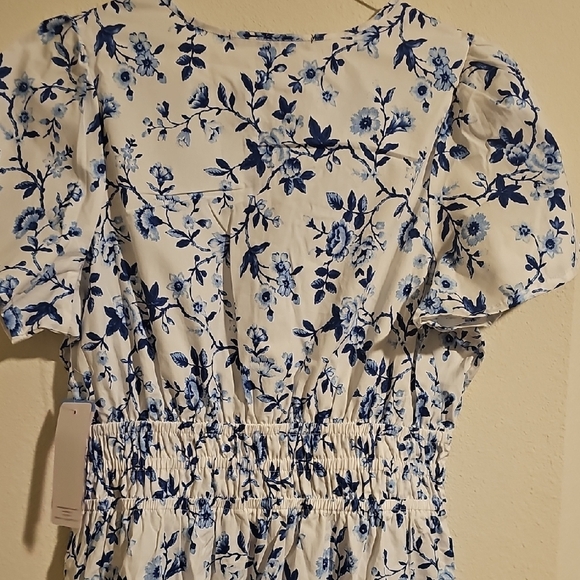 French Connection Blue and Black Ruffled Wrap Midi Dress - Picture 5 of 6